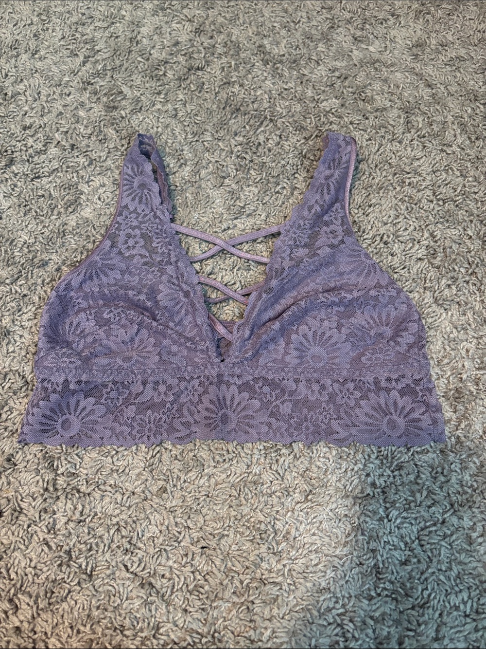 PINK Victoria's Secret Purple Floral Lace Crisscross Bralette